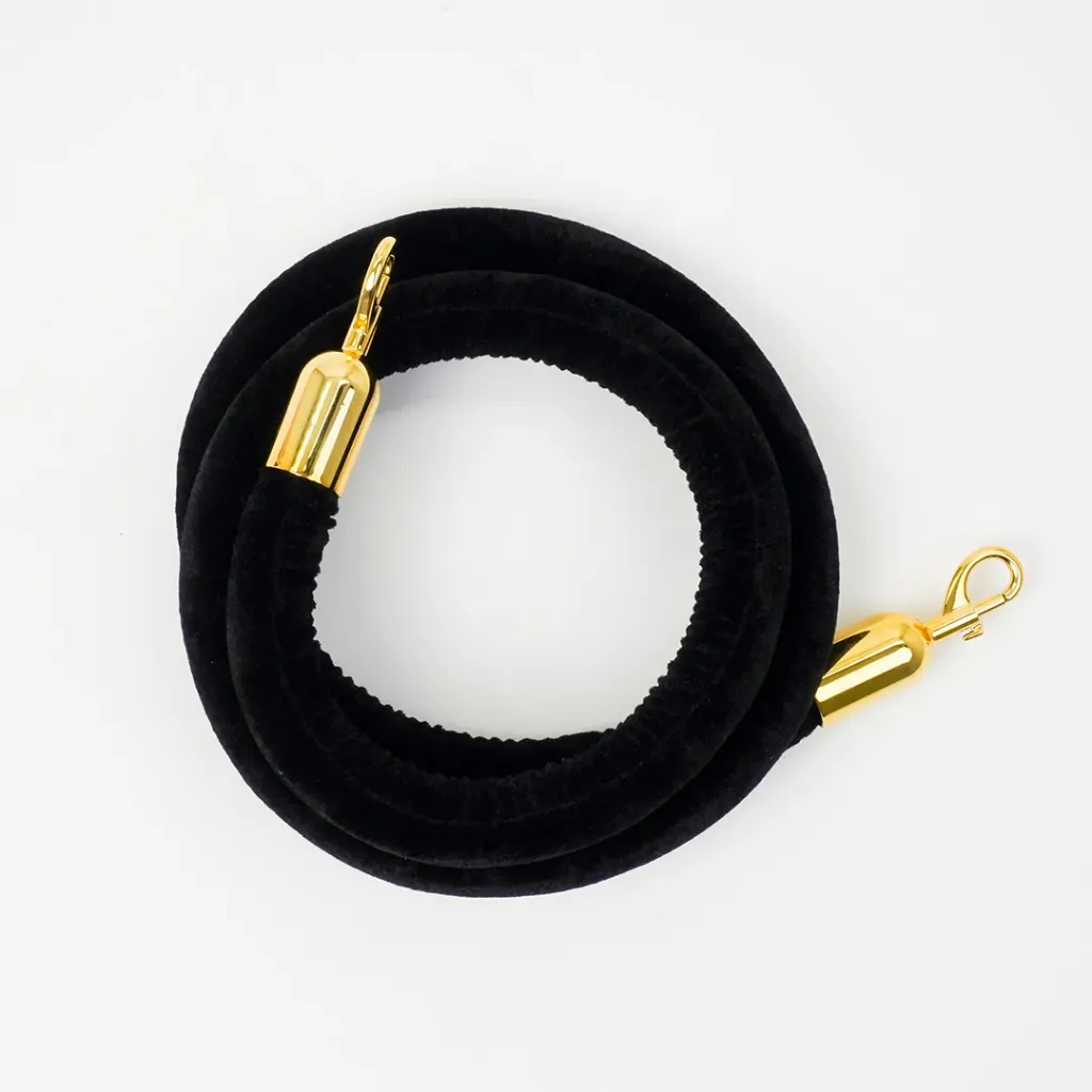 [TLNSTOP43L-N] Cordon velours 2 m – Mousquetons dorés (Noir)